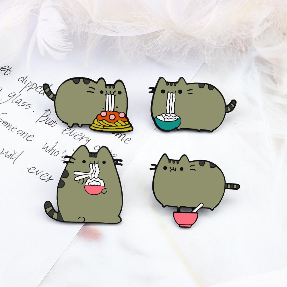 3-5pcs/set Funny Animal Cats Goose Brooch  Punk Ghost Moon Phase Cat Lapel Pins Cute Sushi Kitten Enamel Badge Bag Jewelry Gifts