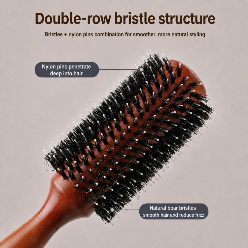 Wooden Handle Round Hair Brush 5 Sizes Styling Hair Brush Professional Boar Bristle Brush Home Use
