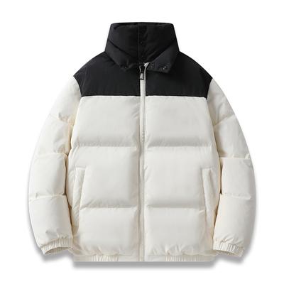 Doudoune d'hiver pour homme décontractée et polyvalente couleur contrastée col montant ample épaissie chaude couple doudoune veste simple