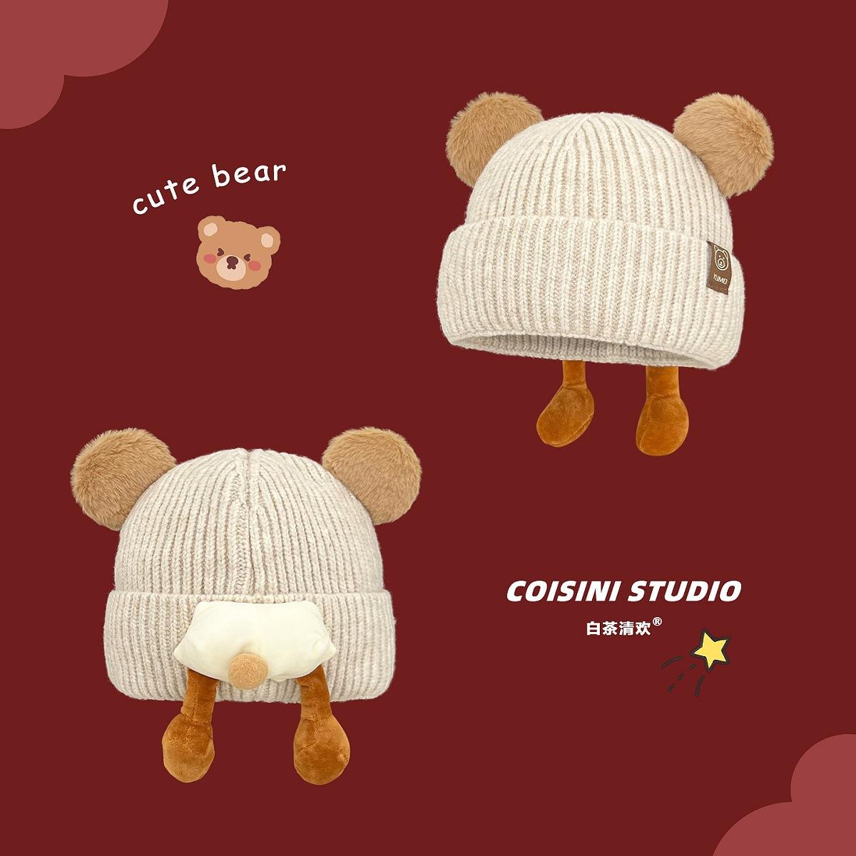 New Japanese cute bear ears butt plush wool hat women s warm versatile knitted hat One size