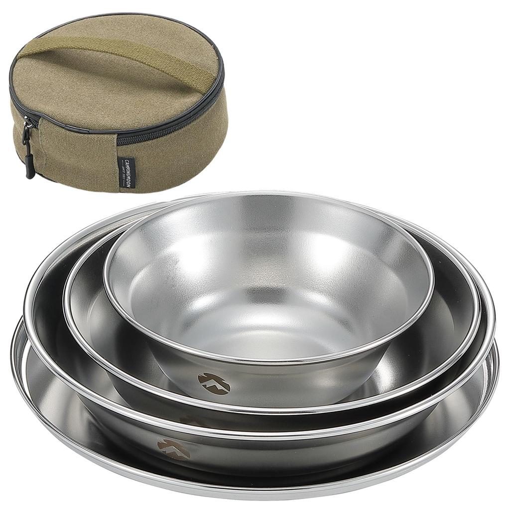 CAMPING MOON Tableware Camping Plate Stainless Steel Tableware Set 4 Pieces Comes with Canvas Case S395-1S