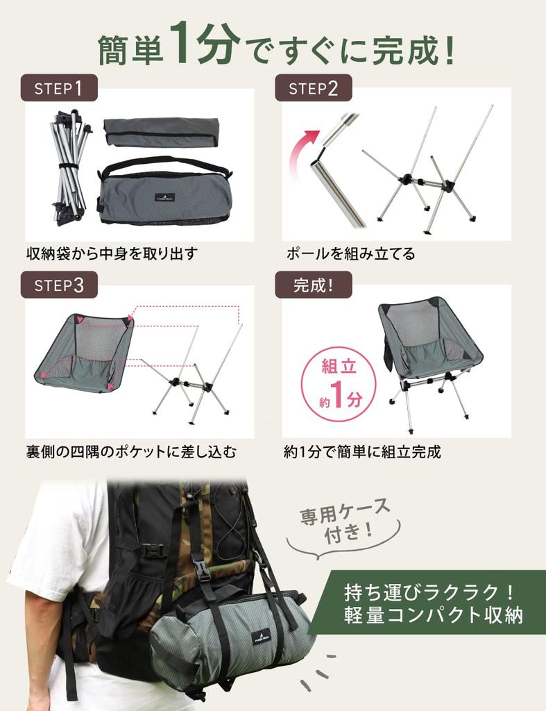 PYKES PEAK Camping Chair Normal Type CH-01 Assembly Type Folding Lightweight Camping Outdoor Chair [NORMALBLACK]