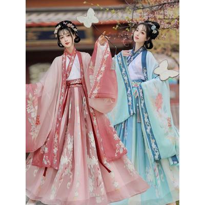 Çin Tang Hanedanı Tarzı Hanfu Çapraz Yaka Üst Ve Bel Boyu Etek İşlemeli Hanfu Kadın Takım Elbise