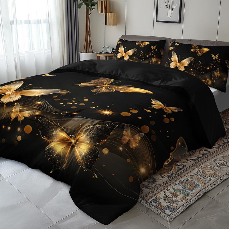3pcs Luxury Golden Butterfly Bedding Duvet Cover Set Elegant Butterfly Bedding Quilt Set Modern Butterfly Themed Bed Quilt Set