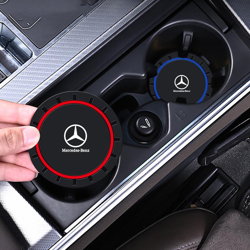 2Pcs Car Styling Coaster Waterproof PVC Non-Slip Mat Water Cup Pad Decorate Accessories For Mercedes Benz W211 W203 W204 W210 KR9