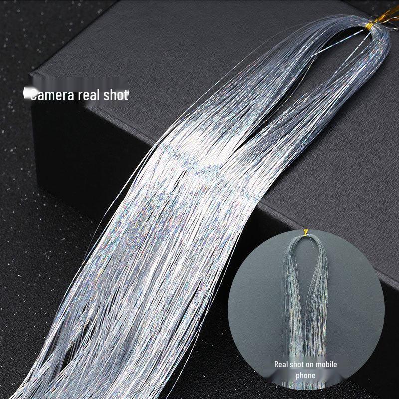 Gold Laser Tinsel Hair Extensions - Shiny Metal Wire, Colorful and Seamless.