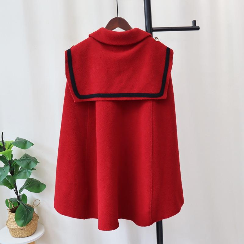 Navy collar knitted double-sided woolen cloak coat women's autumn and winter new temperament high-end sweater jacket shawl