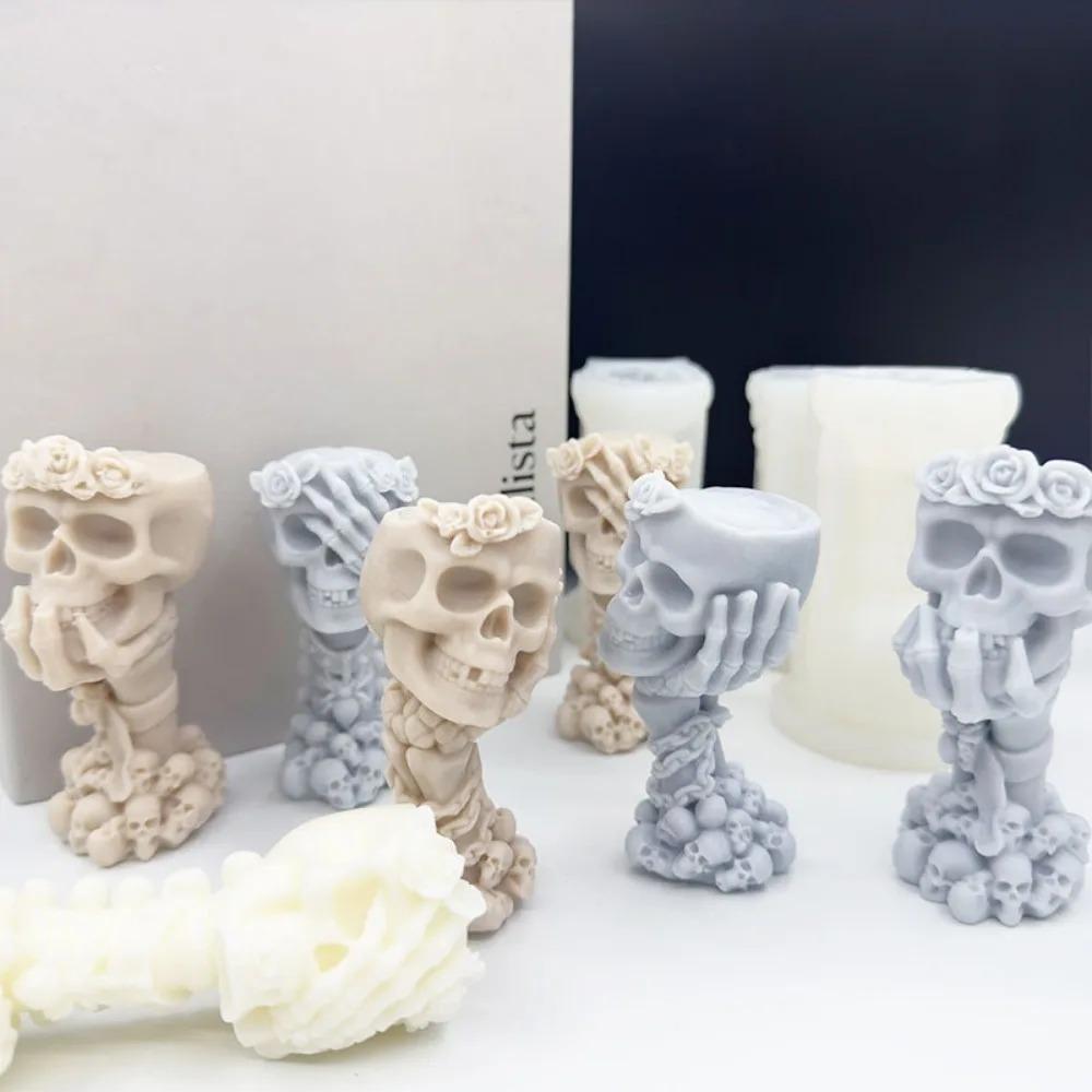 Skull Series Candle Silicone Mold Halloween Rose Skull Plaster Resin Mold DIY Soap Making Tool Halloween Decorative Decoration Candle Making Tools