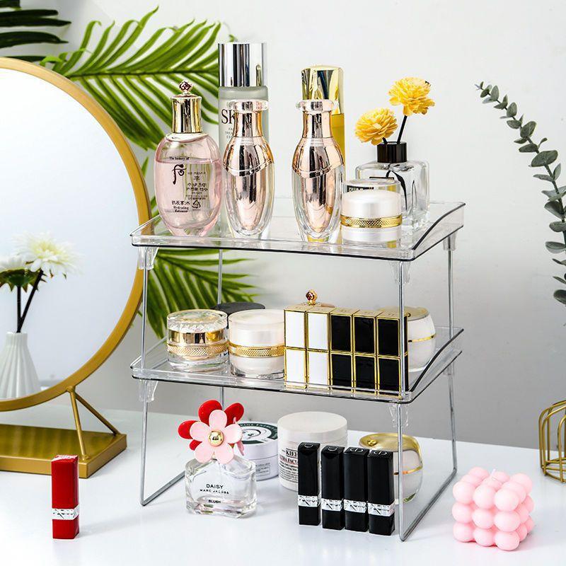 Foldable Transparent Double Desktop Acrylic Shelf Cup Rack Kitchen Bathroom Cosmetic Sundry Shelf