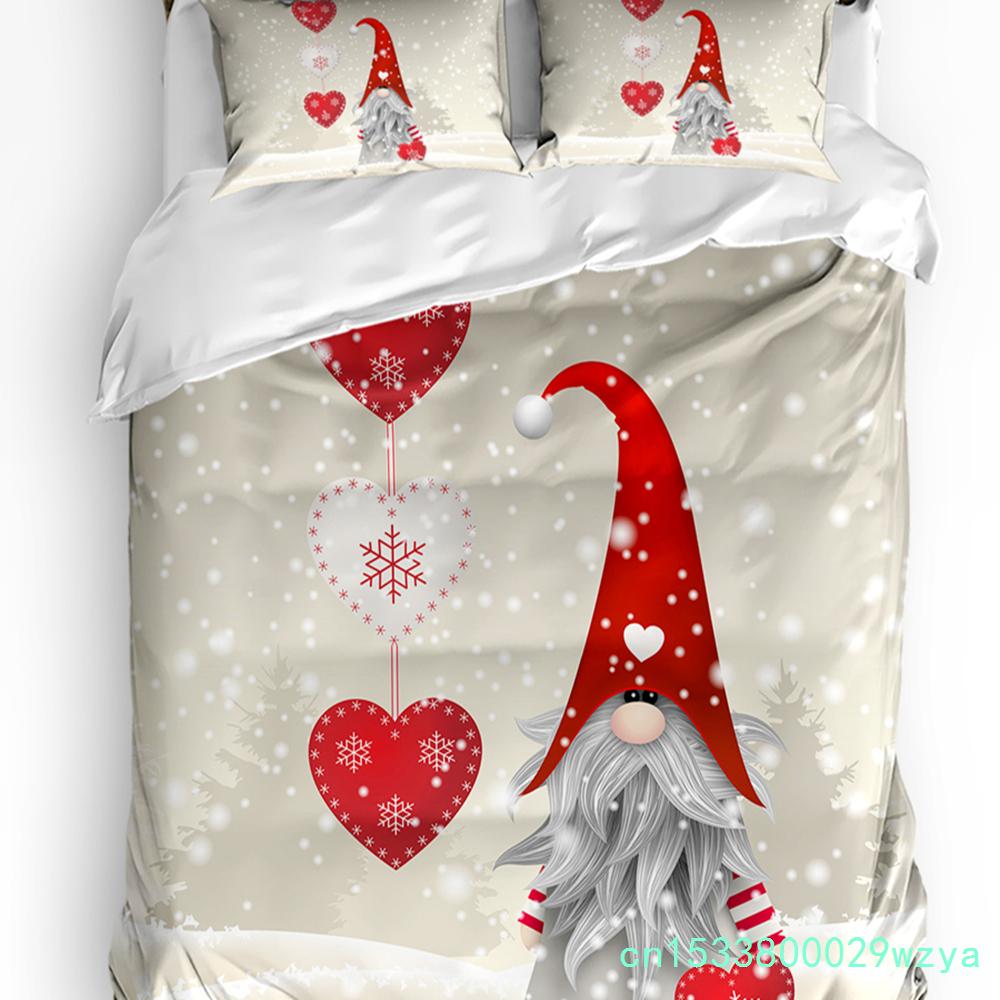 Weihnachten Schneeszene Schneeflocken Wichtel 3-teiliges Bettwäscheset für Doppelbett Heimtextilien Bettbezug Steppdeckenbezug Kissenbezug