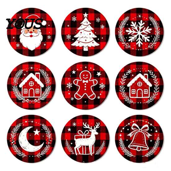 Decorative Table Protectors 9Pcs Christmas Wooden Coasters Set, Heat Resistant Cup Mats, Waterproof Round Wood Protection Mats for Home Office
