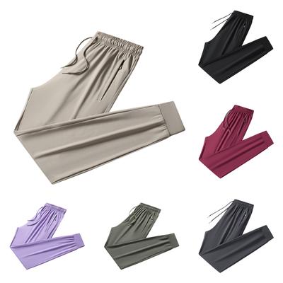 Calças casuais femininas, calças de corrida com cinto e cintura alta e bolsos