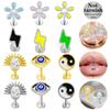 European-American Stainless Steel Lightning Flower Lip Stud Earrings