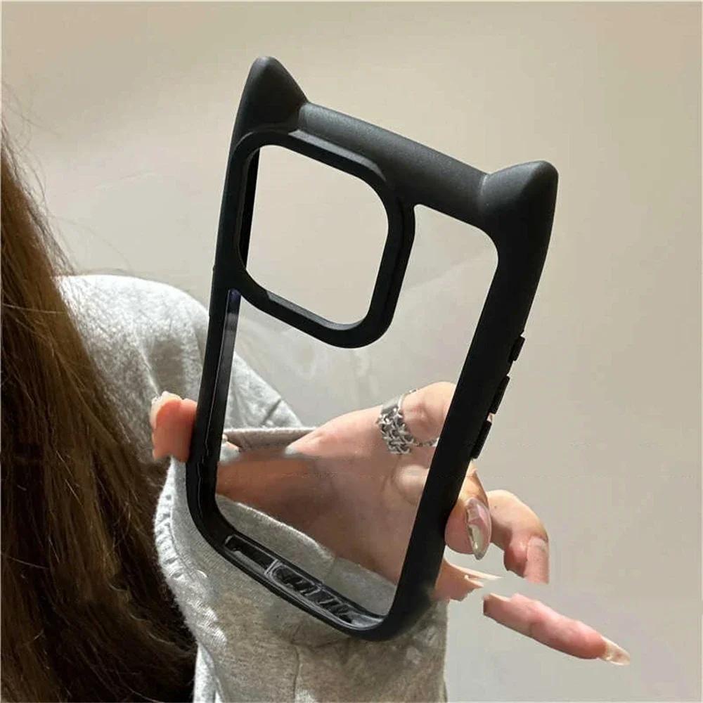 Lovely Animal Cute Cartoon Cat Ear Clear Phone Case for IPhone 15 14 13 12 Pro Max 11 IPhone13 IPones I15 Silicone Bumper Cover