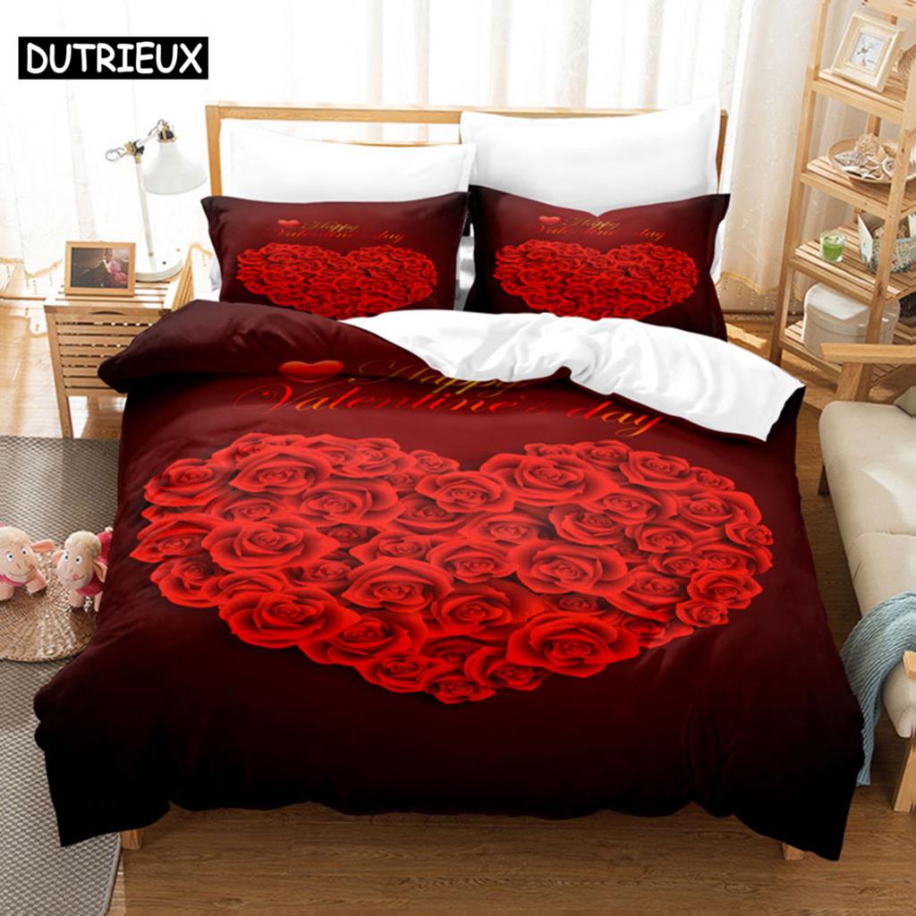 Flower Duvet Cover Set Double Bed Single Red Rose Quilt Cover Thin 3D Comforter Bedding Sets 3pcs 2Pcs King Size Full Wedding