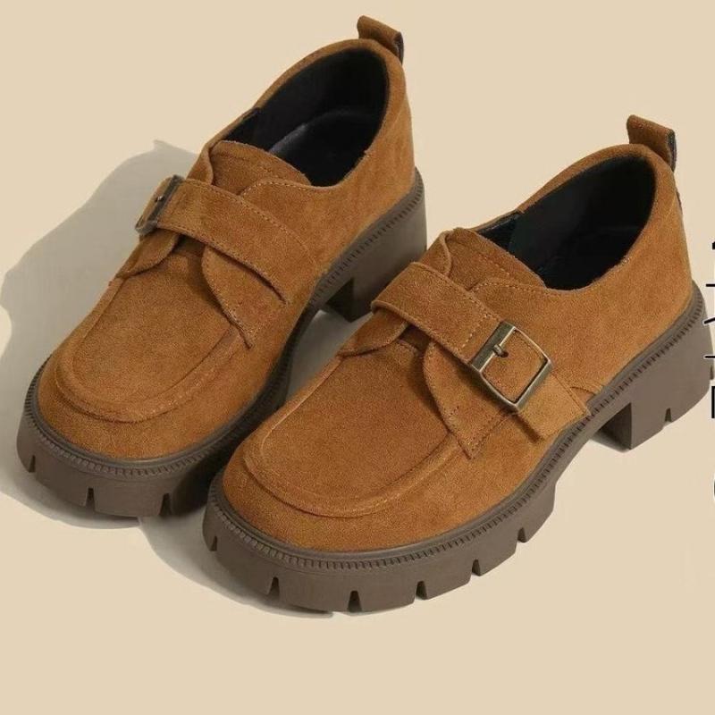 Women's Fleece-Lined Loafers 2025 Winter New Thick-Soled Suede Single Shoes with Invisible Internal Height Increase for Women