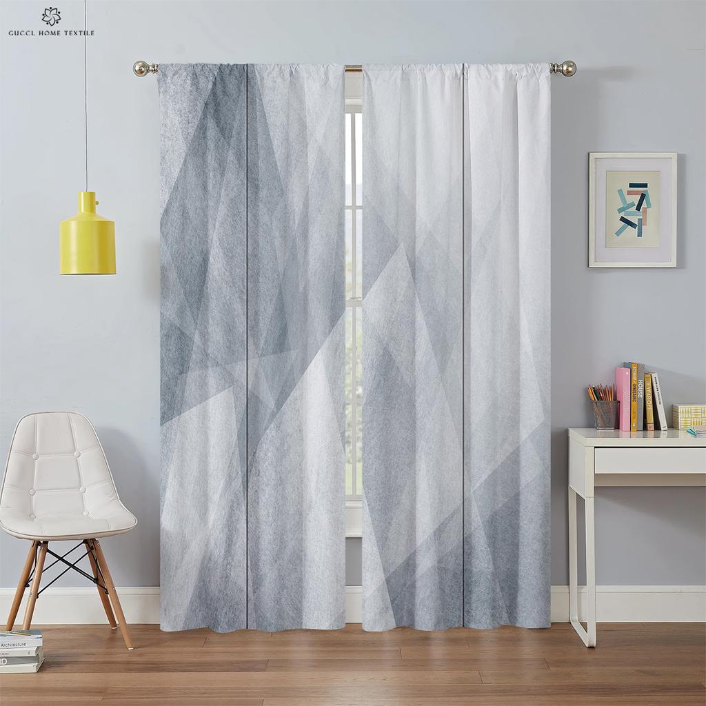 Moderne Tende Geometriche Semplici Stampate in 3D, Tenda per Finestra, Passante per Asta, Camera da Letto, Soggiorno, Cucina, Decorazione Domestica, 2 PEZZI