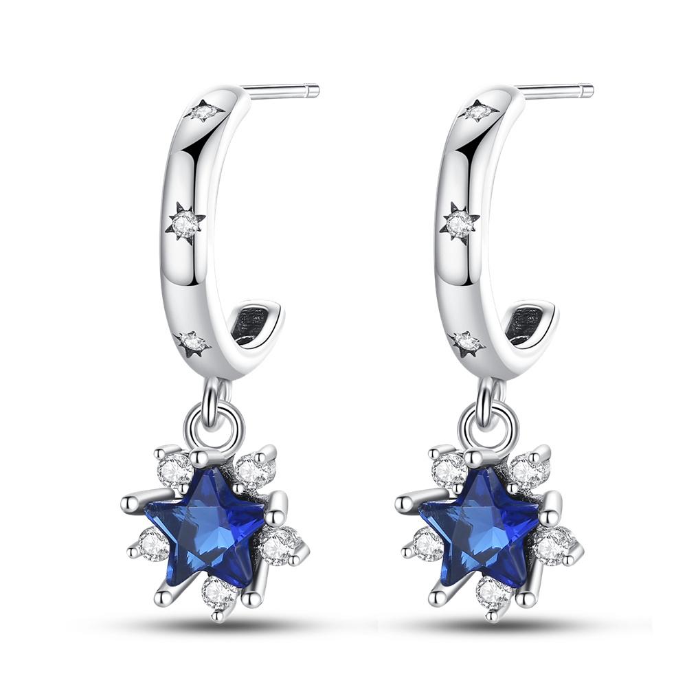 Orstarry 925 Silber Blauer Zirkon Sternenhimmel Ohrring Original Schmuck Creolen Damen Schmuck Party Trendige Geschenke