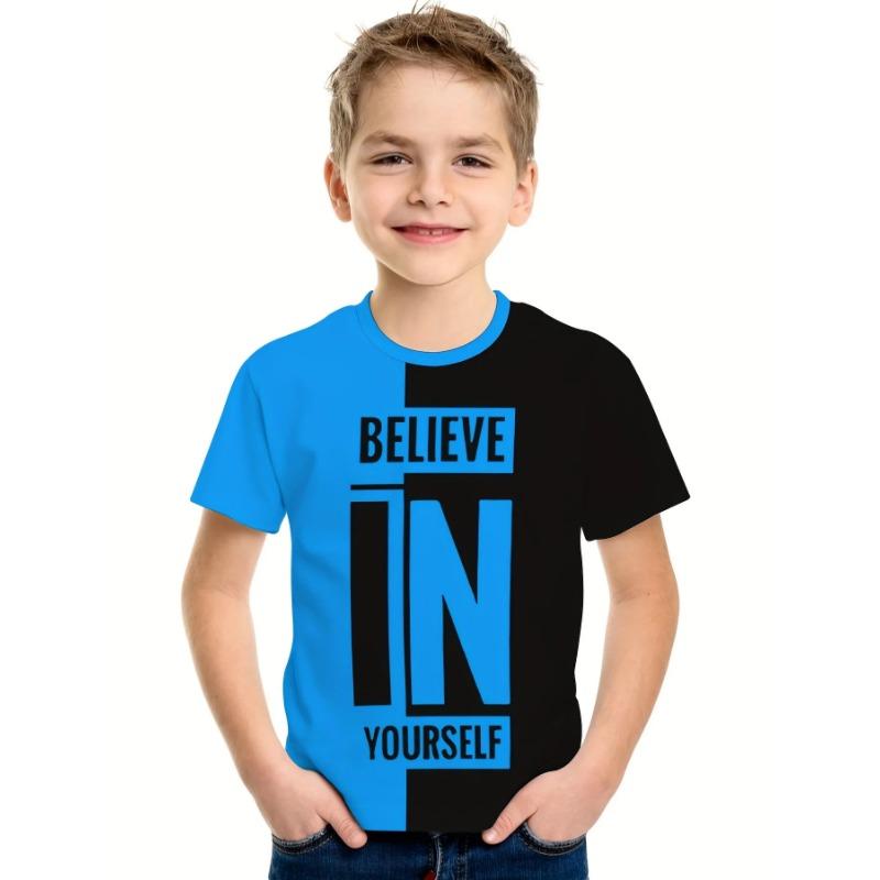 

Детская одежда Футболка для мальчиков с короткими рукавами и принтом 3D-букв Повседневный летний топ с круглым вырезом 160