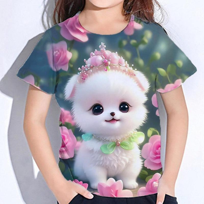 Djur Tecknad Katt Barn Vuxen Tryckt T-shirt Sommar Dam- och Herr Casual Utomhus Flicka och Pojke Kortärmad T-shirts Topp Kläder