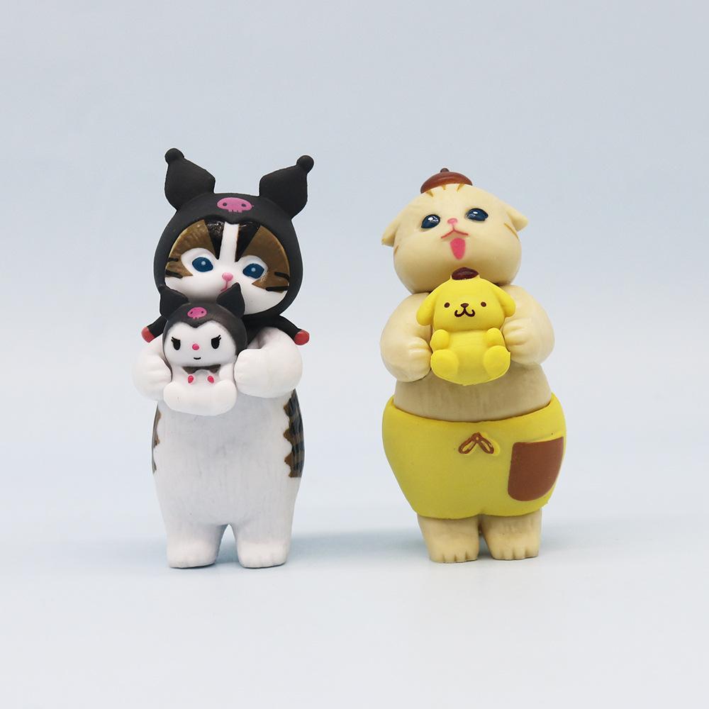 6pcs Anime Action Figures Cat Doll Collectible Cinnamoroll Kuromi Model Melody Kids Hobby Toy Girl Gift