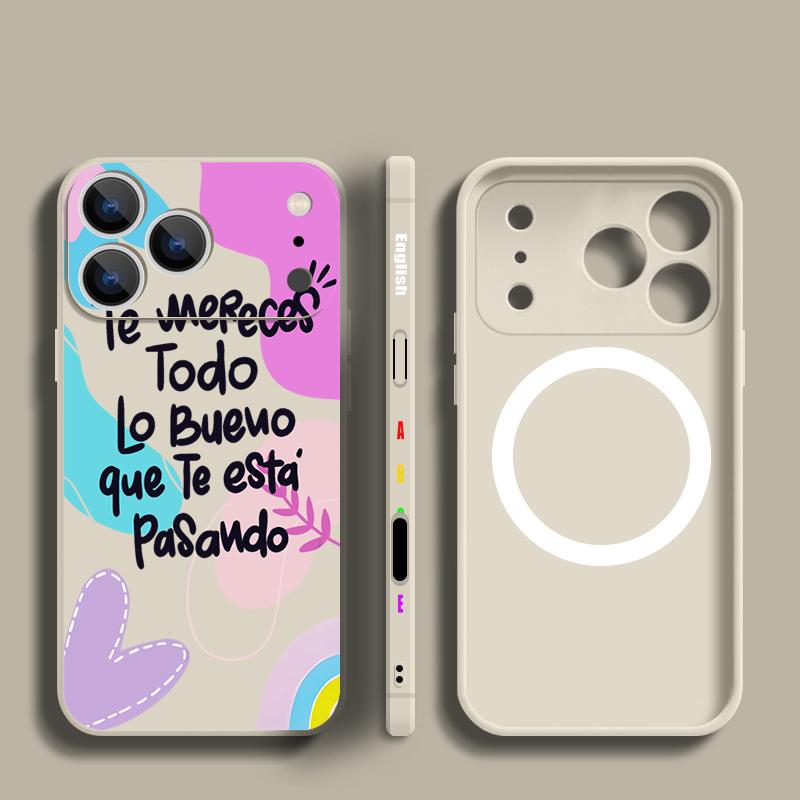 Magnetic For Magsafe Case For iPhone 17 Pro Max Colorful Lucky Letter Print Soft Silicone Phone Back Cover For iPhone 16 15 14 13 Pro Max 16e 17e