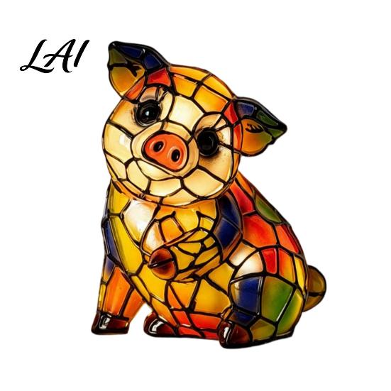 Stained Glass Style Bedside Night Light Vintage Desk Lamp Cute Animal Light Decorative Pastoral Study Table Lamp Reading for Bedroom Kids