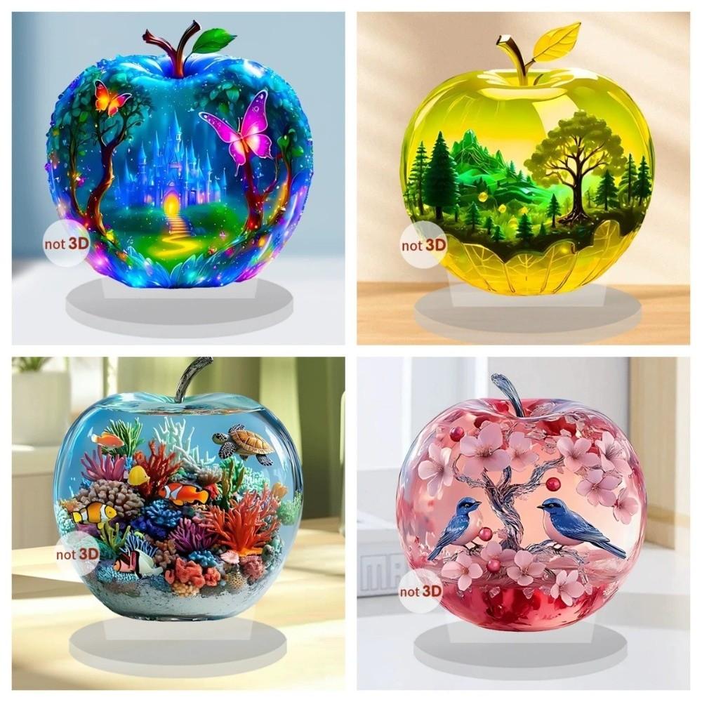 Landscape Pattern Apple Shape Table Ornaments 2D Flat Statue Decor Trendy Crafts Gifts Home Decor