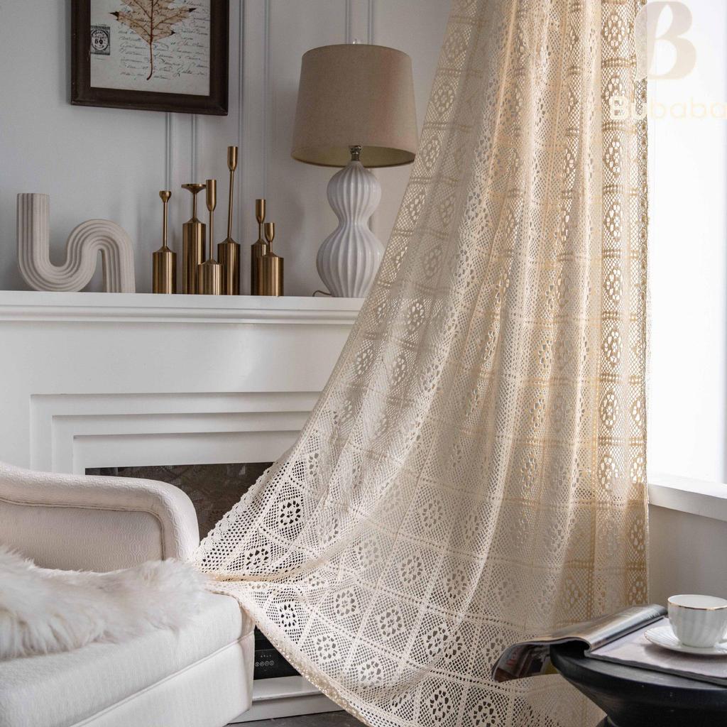Bu Papa Curtain: Light-Permeable Hollow Crochet Patchwork Floor-to-Ceiling Bay Window Gauze, American Style