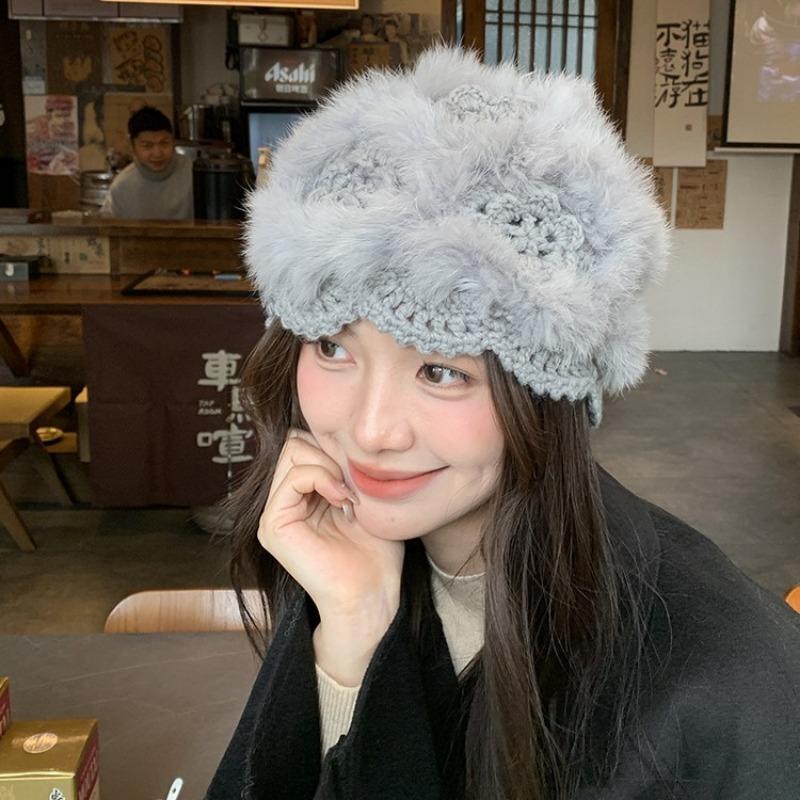 Women Rabbit Fur Knitted Winter Beanie Hat Warm Casual Hat