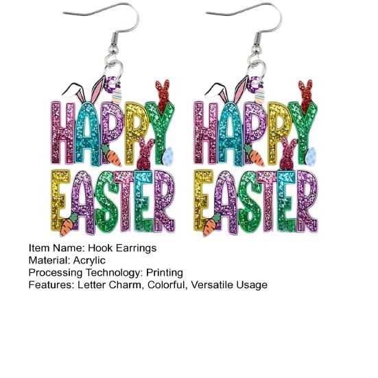 1 Par de Pendientes de Gancho Acrílico Plano 2D Coloridos con Colgante de Letra Inglesa Pendientes Colgantes Accesorios de Joyería Ligeros