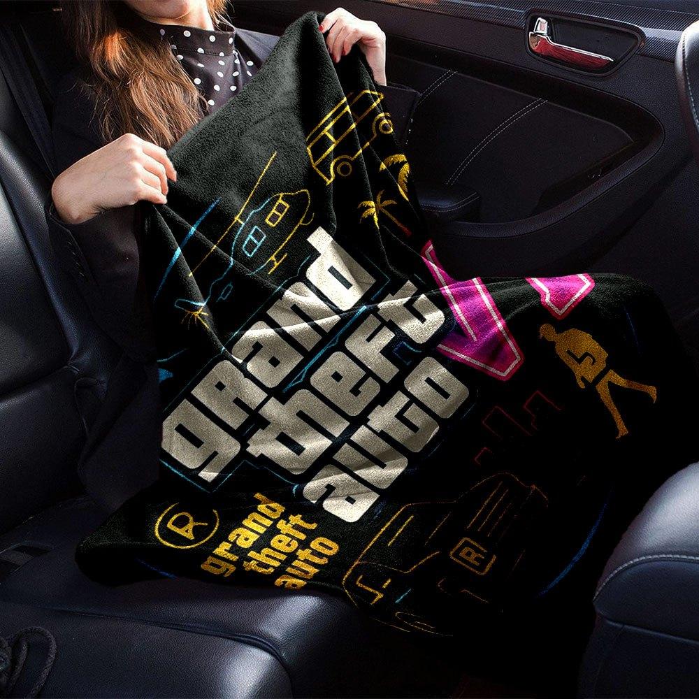 1pc Grand Theft Auto Soft Flannel Blanket with Designer Print A cozy blanket for all seasons, perfect for the couch, bed, office