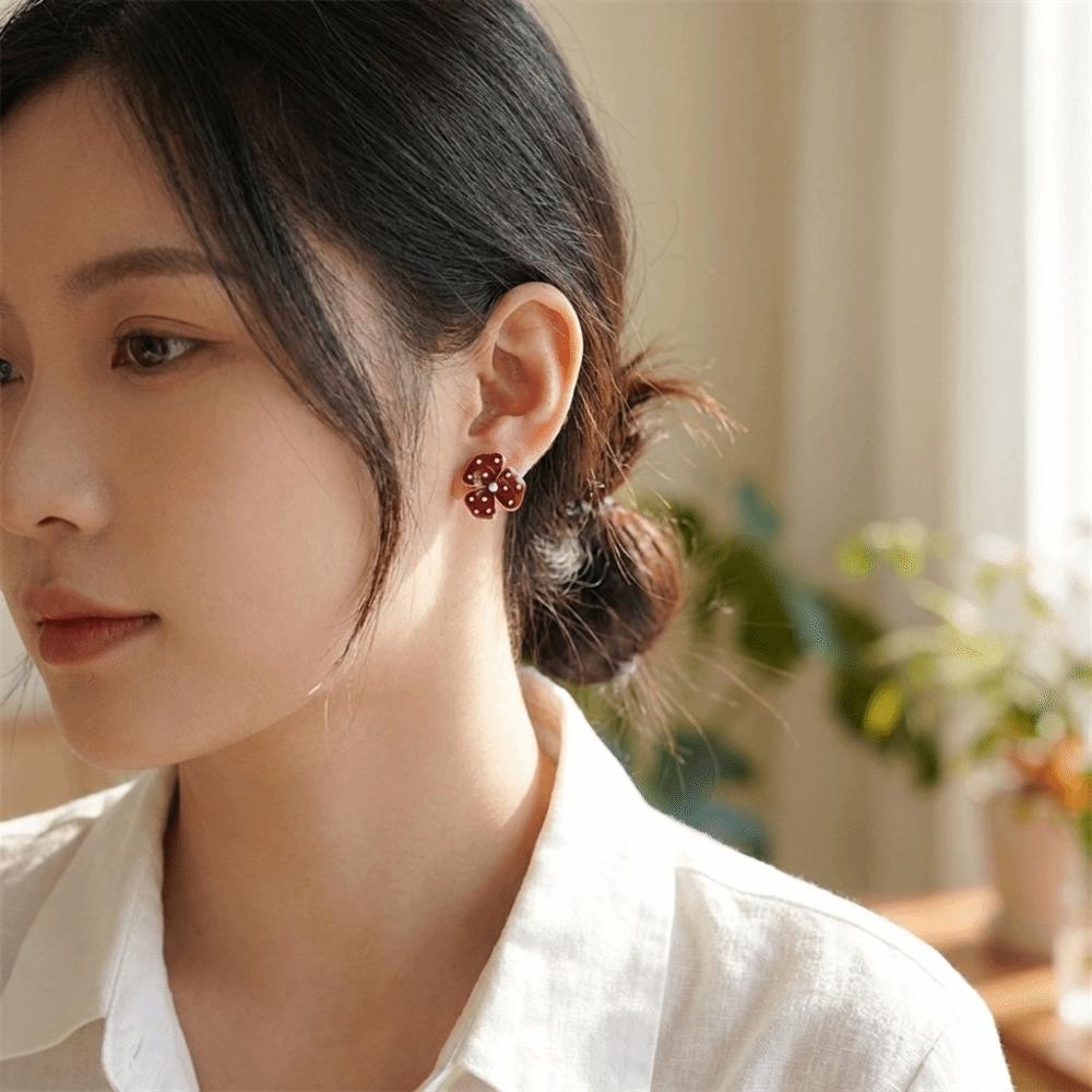 Flower Polka Dot Earrings Zinc Zinc Alloy Jewelry Gift French Style Round Stud Earrings  Date