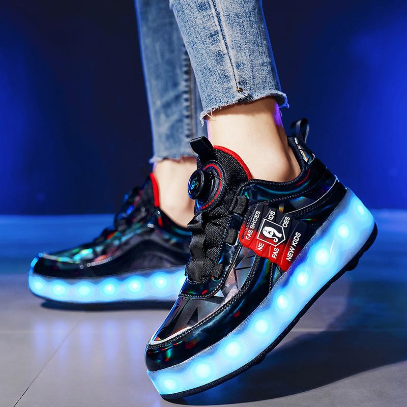 Children's runaway shoes Four-wheel LED light luminous shoes Shrinkable runaway shoes Sports student pulley shoes yo