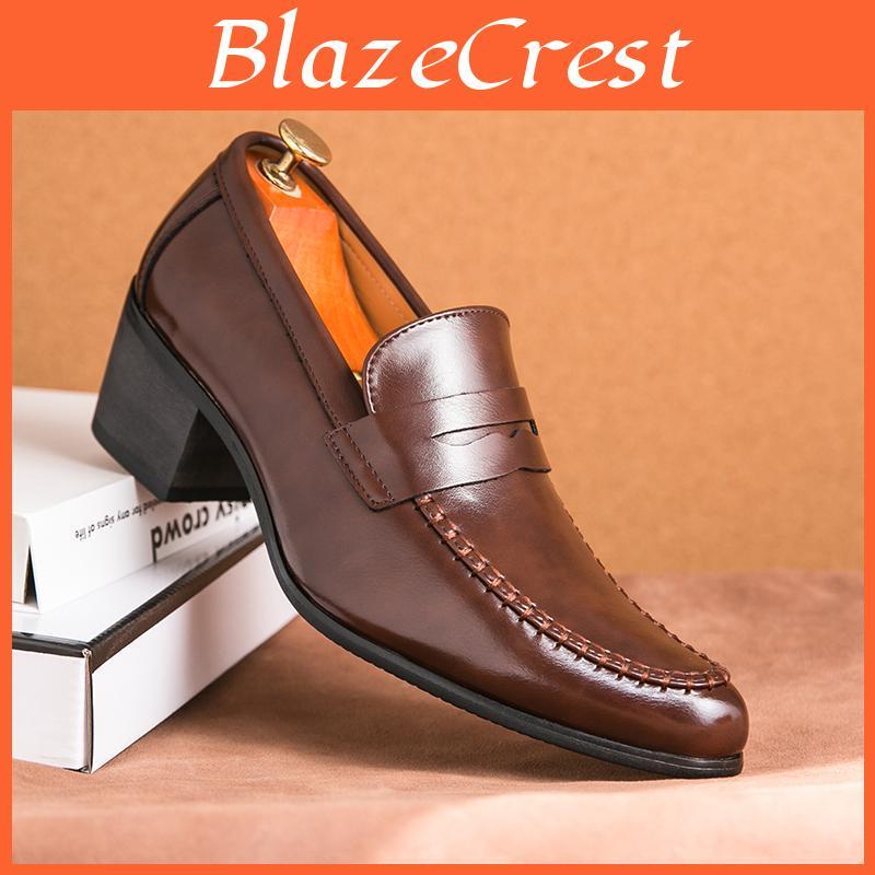 New Fashion High Spring Mens Heels Loafers Highquality Brown Business Leather Shoes Classic Luxury Banquet Shoes Wedding Casual Shoes