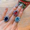 Pendant Necklace Women'S Creative Micro-Inlaid Zircon Sea Blue Red And Blue Women'S Ring