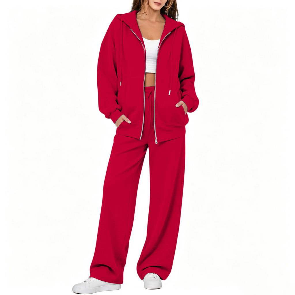 Women's Casual Comfortable Two Piece Outfit Zip Up Cardigan and Long Pants Set for Fall Winter