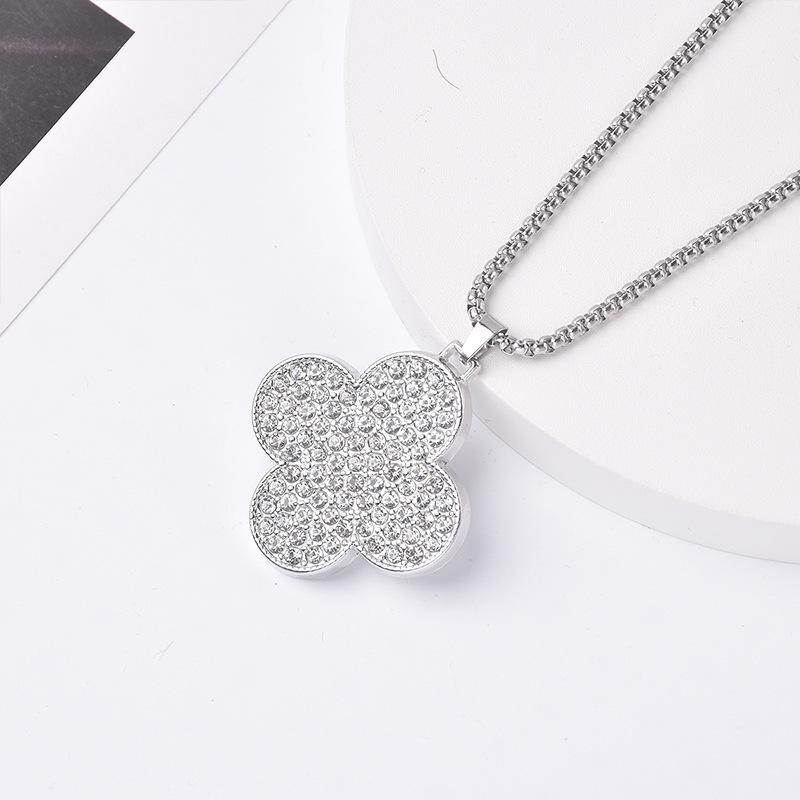 Trendy Cross-Border Rhinestone Pendant Necklace: Unisex Hip-Hop Style Stainless Steel Chain.
