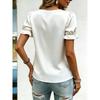 Women Elegant Satin Blouse With Pearl Neckline Puff Short Sleeve Casual Tops