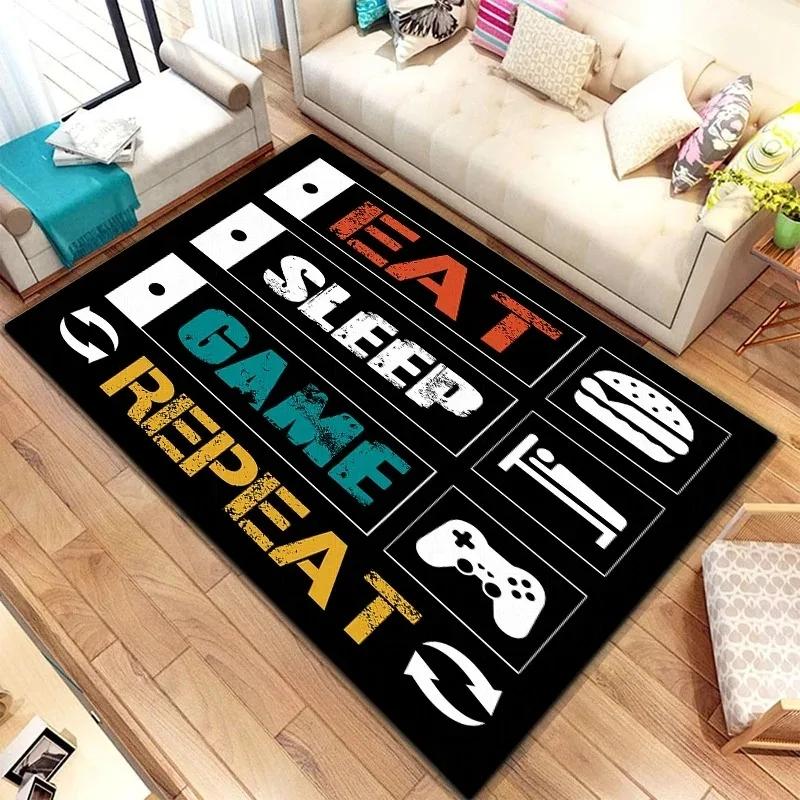 Gaming Esports Carpet Black Controller Pixel Design Non-Slip Floor Mat for Kids Playroom Bedroom Gaming Room Home Decoration