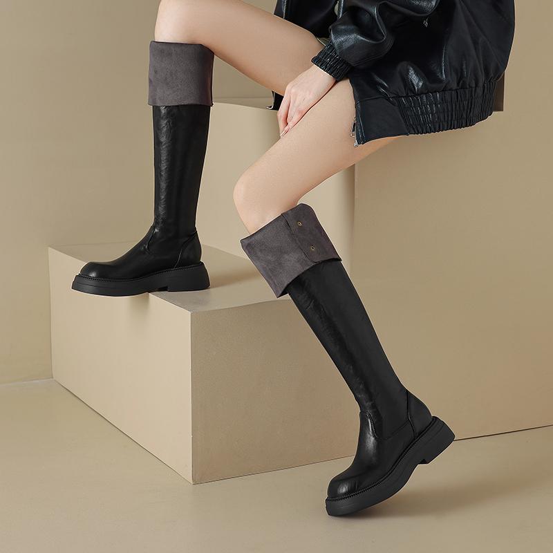 Damen High-Heel Stiefel Herbst und Winter neu dick-absatz große Größe lässige Kniestiefel