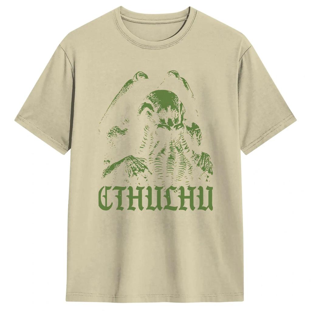 Japanese Cthulhu Sea Creature Artwork TShirt for Unisex Funny Pure Cotton Tees Round Collar Short Sleeve T Shirt Plus Size