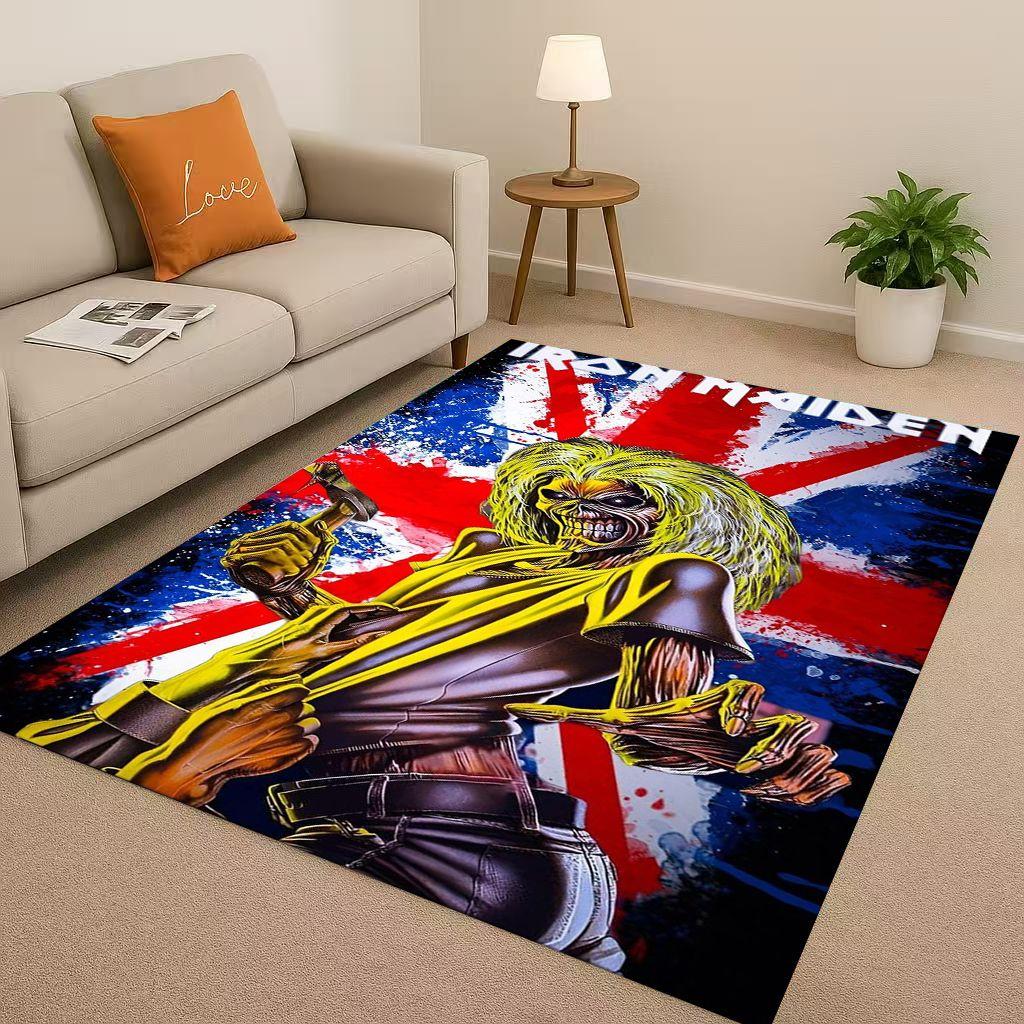 3D I Iron M Maidens Music Sign Living Room Non Slip Area Rug Soft Carpet for Bedroom Playroom Sofa,Easy Clean Home Decor Doormat