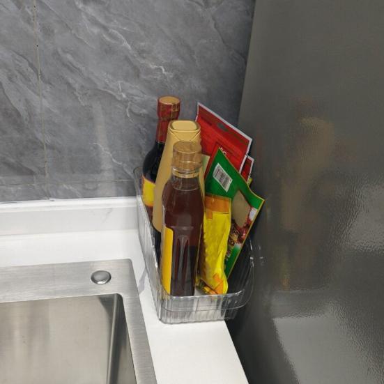 Kitchen Seasoning Organizer with Dividers Clear Plastic Storage Box for Spice Packets Sauces Stackable Dustproof Storage Box for Pantry Cabinet