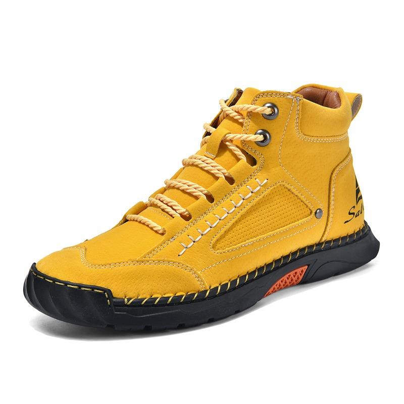 Plus-size Leather Boots, Men's Fashionable Ankle Boots, Flat Lace-up Casual Shoes