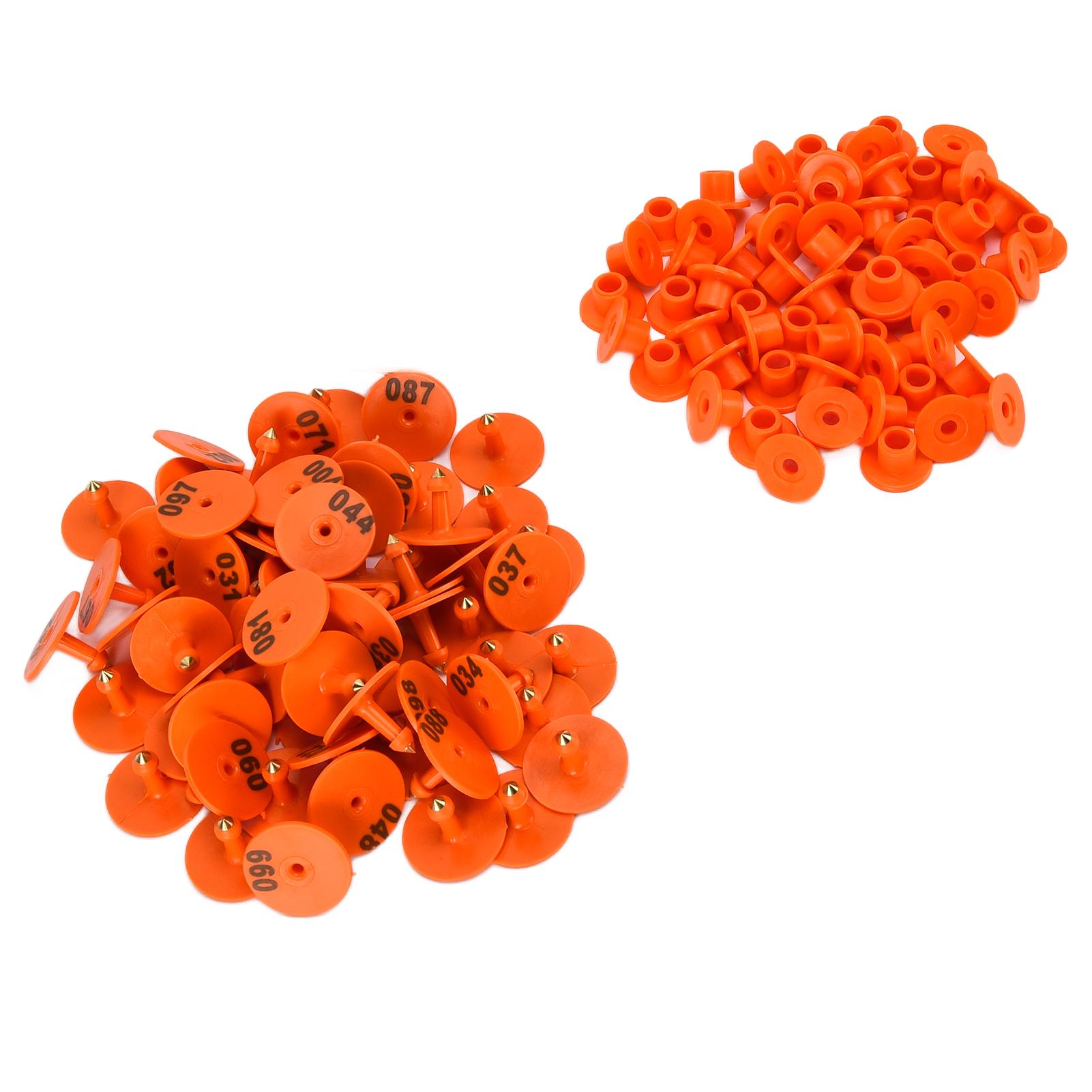100 stuks oormerken voor vee, anti-uitwerpselen, ronde oormerken met nummer voor vossen, varkens en schapen. Oranje orange
