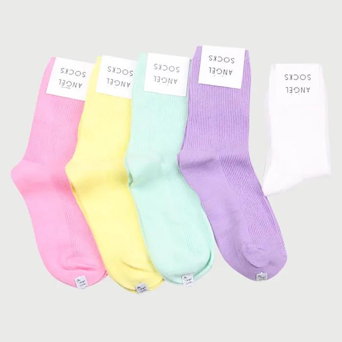 SET005-Cotton Candy Pastel Ribbed Plain Basic Women's Socks 4-Piece Set