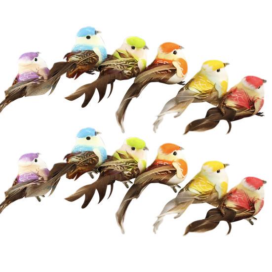 Simulation Bird Feathered Foam Bird Ornament Artificial Sparrow Statue Fake Bird with Clip for DIY Decoration Children Toy