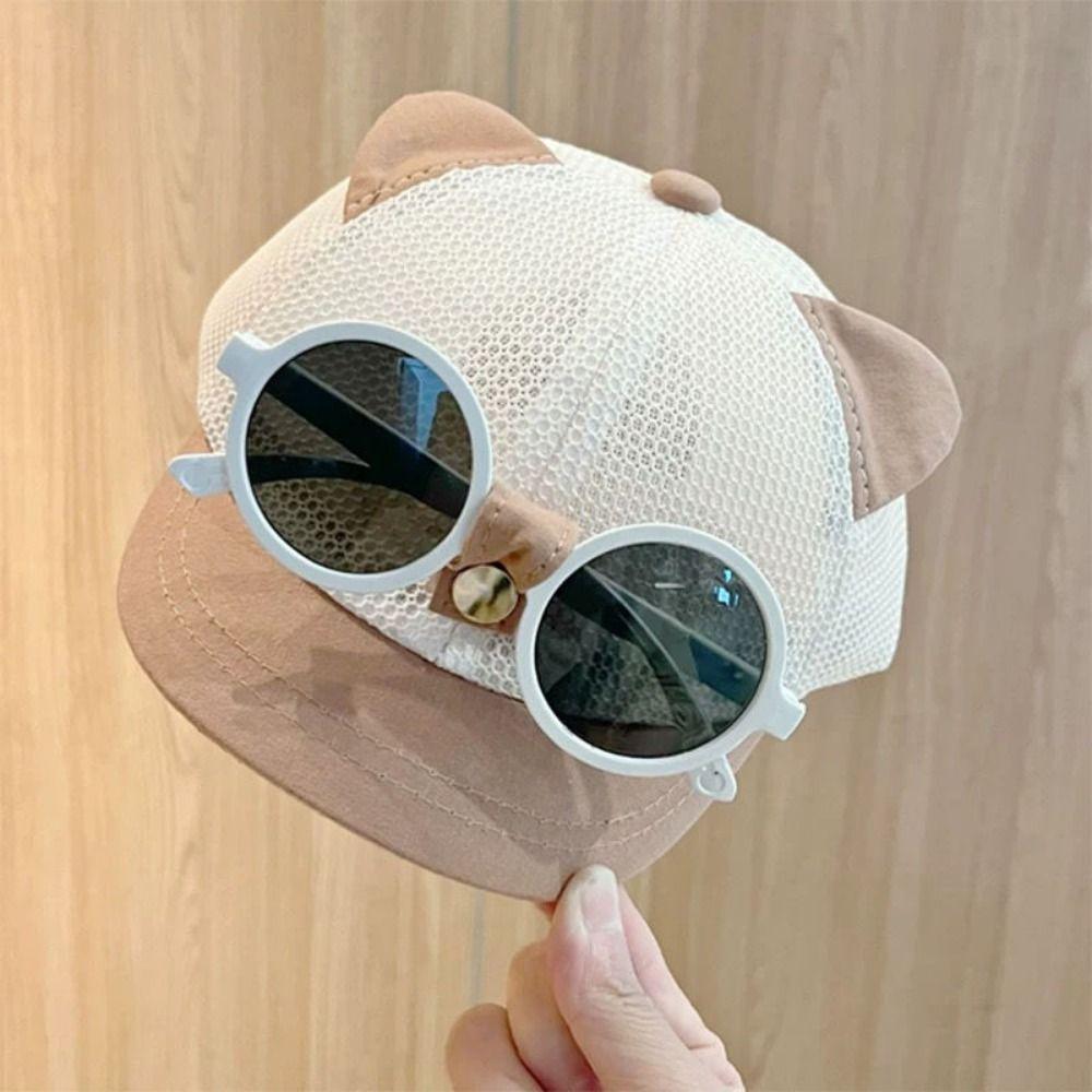 Breathable Children's Hat with Sunglasses Cat Ear Infant Sun Hat Thin Kids Baseball Cap  Running