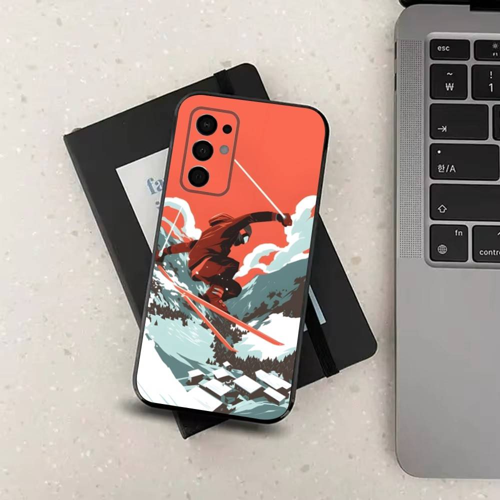 Sport Snowboarding Art For Samsung Galaxy A73,31,32,72,41,53,52,71,22,5G,Note,J7,8,9 Soft Black  Silicone Phone Case